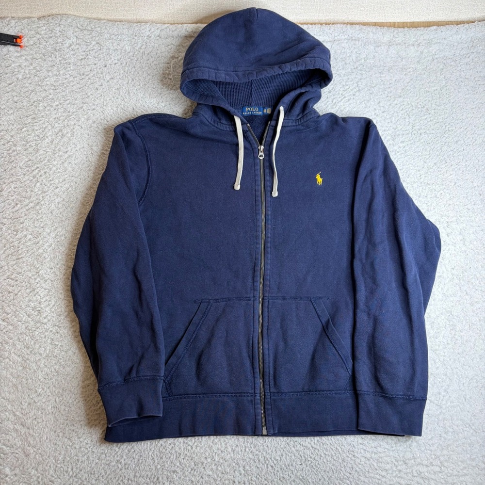 Polo Ralph Lauren Mens XXL Navy Full Zip Waffle Lined Fleece Hoodie Sweatshirt
